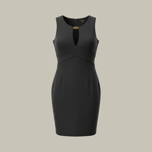 Kardashian Kollection Black Keyhole Sheath Dress Gold Bar Detail Large KK32278